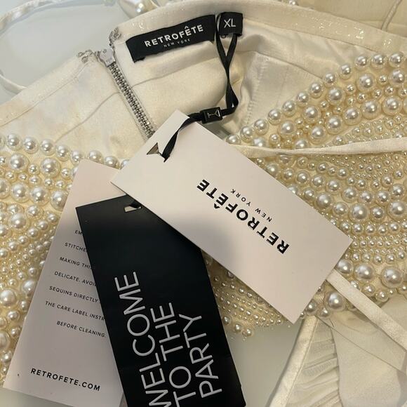 Retrofete Ximena Pearl Embellished Cutout Pleated White Maxi Dress Size XL - Picture 9 of 10